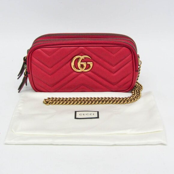 GUCCI Authentic Red Leather GG Marmont Shoulder Bag - Picture 2 of 12